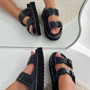 Princess Polly Black Double Strap Sandals Ma Belle Sandals Contrast Stitch